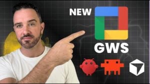 Terminal window showing Google GWS CLI installed with commands for Gmail, Drive, and Calendar access.