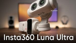 Vlogger recording 4K video using the Insta360 Luna gimbal