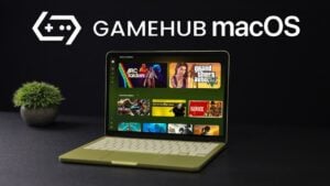 MacBook Neo laptop running a Windows game locally using Apple Game Porting Toolkit