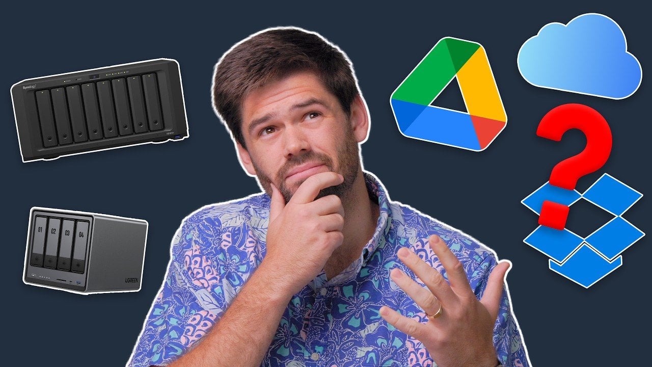 Video editor working on a laptop connected to a local Network Attached Storage device
