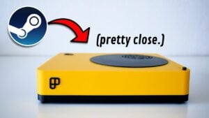 Three compact gaming PCs arranged to show different DIY Steam Machine options