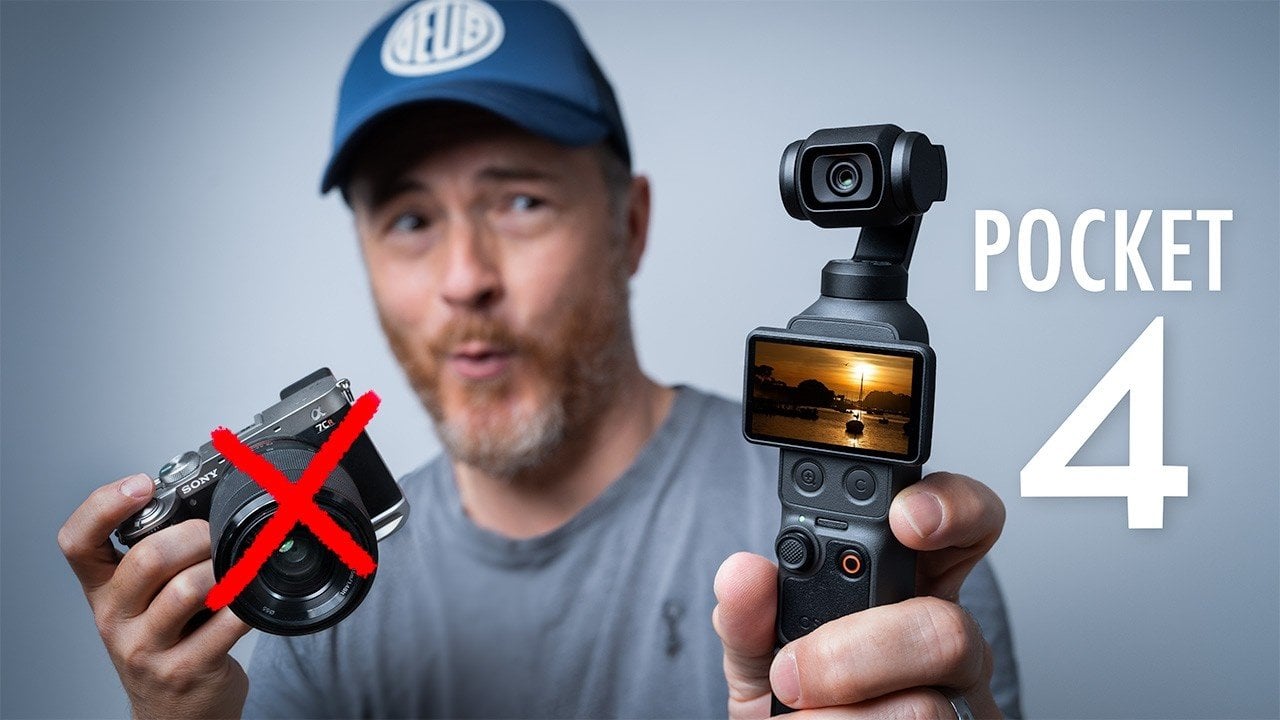 Size comparison between DJI Pocket 4 and Sony A7CR full-frame camera