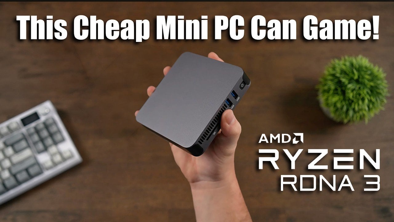 Size comparison of a tiny gaming mini PC next to a standard controller.
