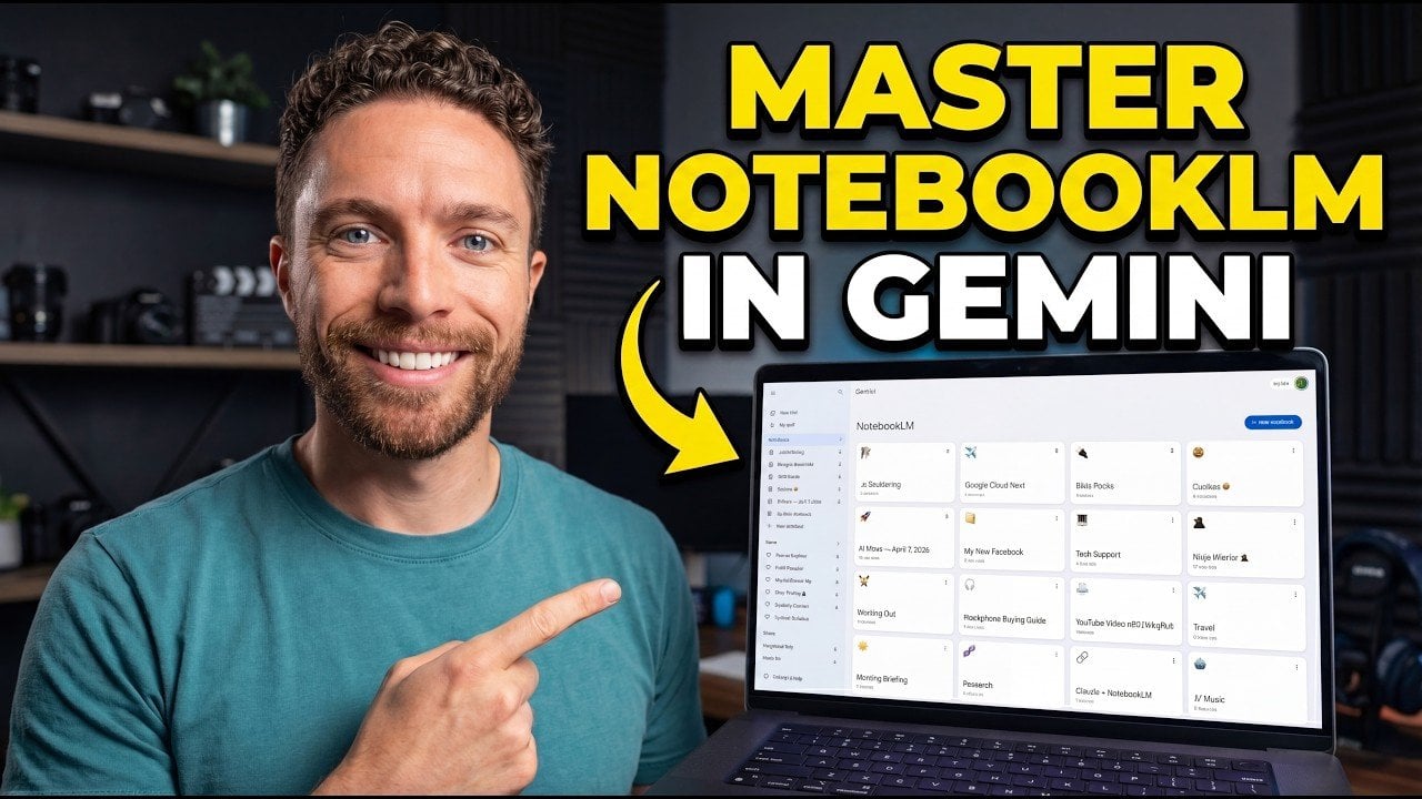 Organized NotebookLM workspace interface in Gemini showing grouped chats and project folders.