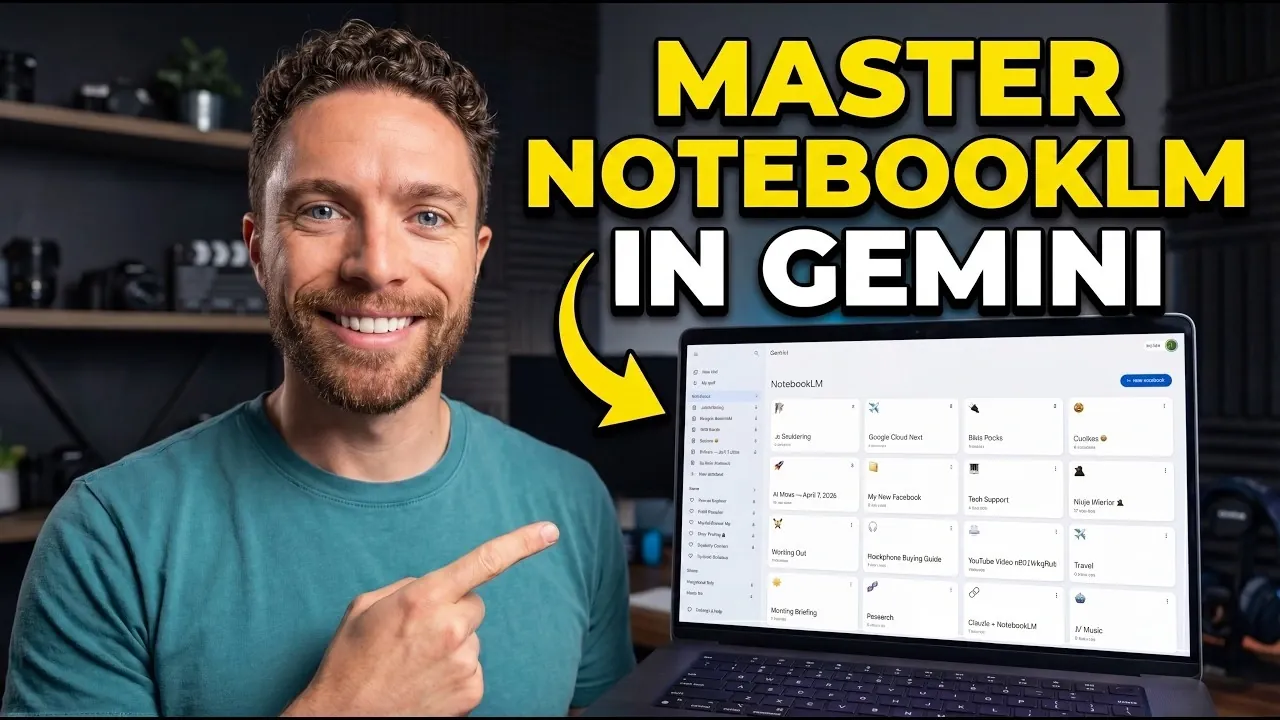 Organized NotebookLM workspace interface in Gemini showing grouped chats and project folders.
