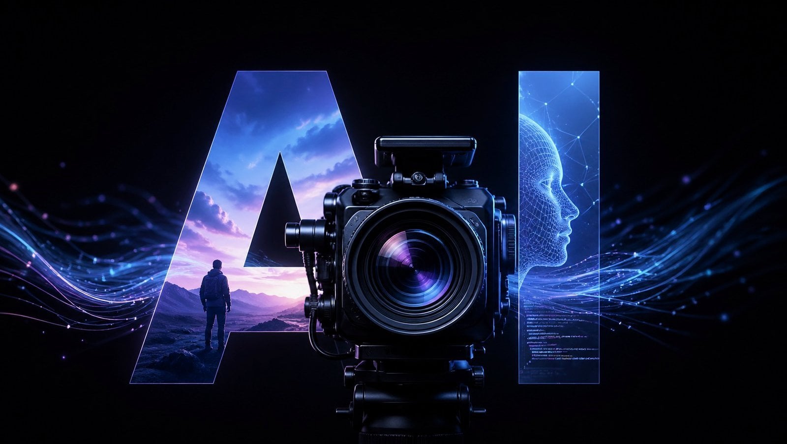 Split screen demonstrating an actor transformed into an AI character.