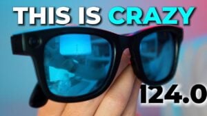 Person wearing Ray-Ban Meta glasses using the AI Ask feature to identify a tech product for shopping.