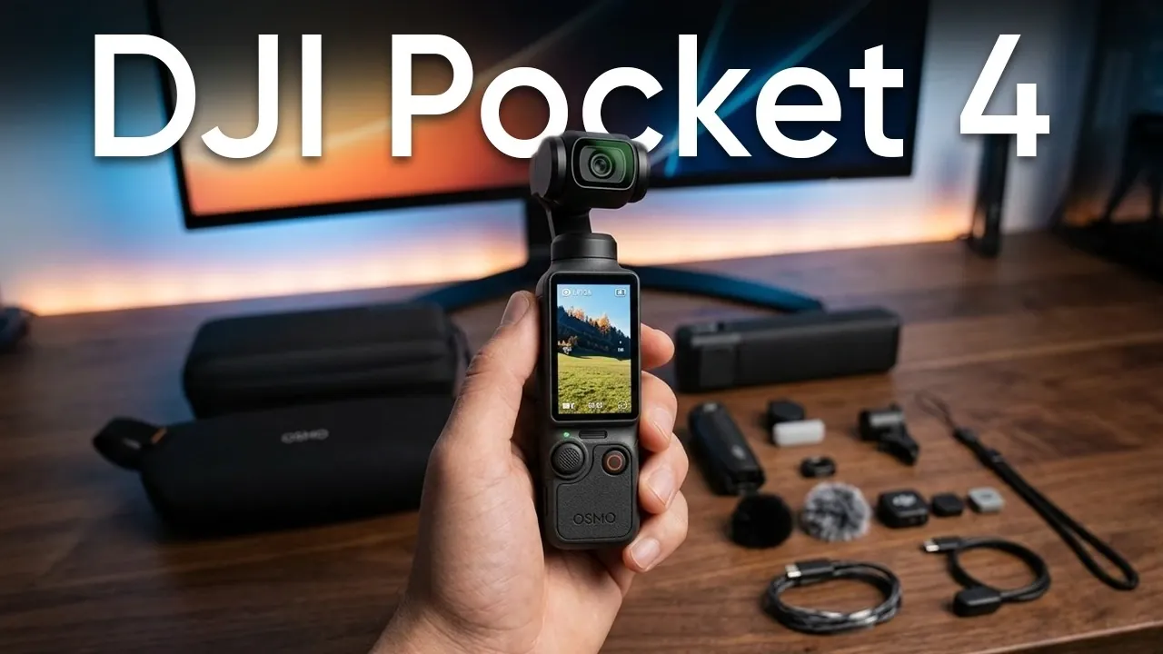 Content creator filming outdoors using the DJI Osmo Pocket 4 with active built-in fill light