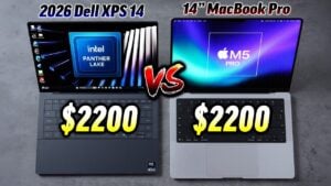 Performance test scene showing the XPS 14 heating up during a sustained Cinebench run and throttling.