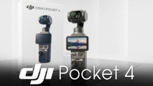DJI Pocket 4 Creator Combo accessories arranged on a table, including wide-angle lens, fill light, and transmitter.