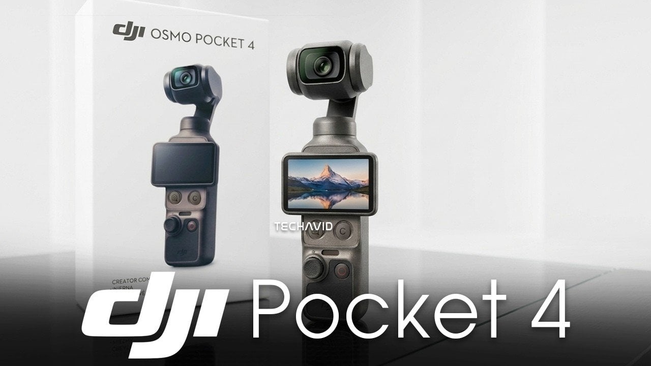 DJI Pocket 4 Creator Combo accessories arranged on a table, including wide-angle lens, fill light, and transmitter.