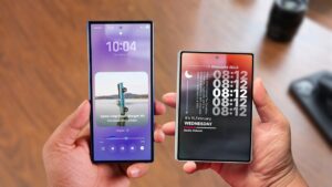 Two Samsung Galaxy Z Fold 8 models shown side by side, highlighting different screen widths and overall shape.