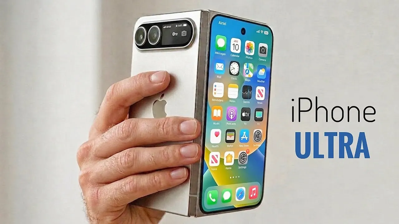 Market chart illustration showing foldable design trends, with Apple iPhone Ultra rumor compared against Samsung models.