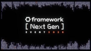 Front view of the redesigned Framework Laptop 13 Pro displaying Ubuntu OS