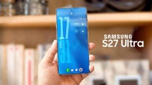 Close-up of Samsung Galaxy S27 Ultra storage specs showing UFS 5.0 for faster app loads and transfers.