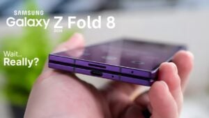 Render of Galaxy Z Fold 8 hinge area highlighting dual-layer ultra-thin glass and a laser-drilled metal support plate.