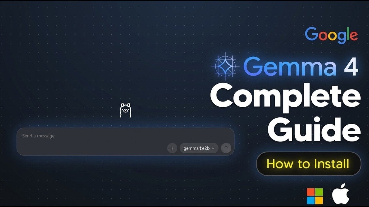 Terminal window showing Ollama commands to pull and run Gemma 4 locally on a desktop computer.
