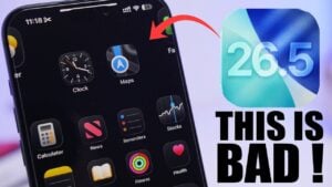 Apple Maps view showing a nearby promoted place label tied to approximate location in iOS 26.5 beta 2.