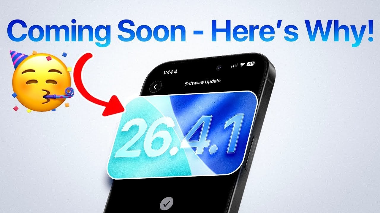 Low Power Mode toggle on an iPhone screen beside a simple graph showing frame drops after iOS 26.4.
