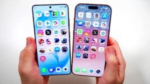 Galaxy S26 Ultra and iPhone 17 Pro Max shown together, highlighting size, camera bump shape, and materials.