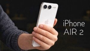 Close-up of an iPhone Air 2-style OLED screen with smooth ProMotion scrolling and high brightness in daylight.