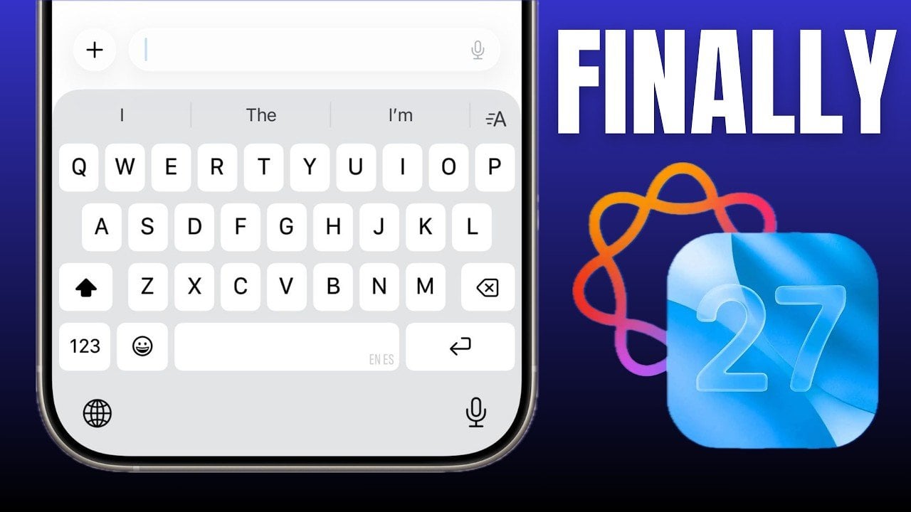 A hand holds an iPhone showing Siri processing two commands in one request on iOS 27.