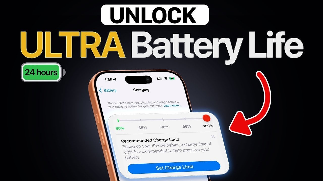 Charging screen showing Optimized Battery Charging with a 90% limit set for better long-term battery health.