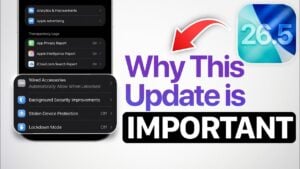 Lock Screen preview in iOS 26.5 showing liquid glass styling controls and updated customization options.