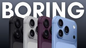 Four iPhone 18 Pro color swatches, silver, dark gray, light blue, and dark cherry, arranged on a neutral background.