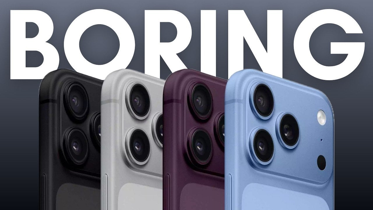 Four iPhone 18 Pro color swatches, silver, dark gray, light blue, and dark cherry, arranged on a neutral background.