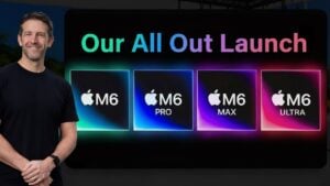 Small desktop Mac Mini pictured beside a calendar highlighting the expected mid-2027 M6 update window.