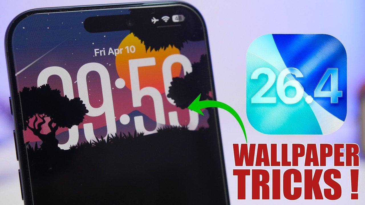 A framed wallpaper leaves clean space around the clock and buttons on an iOS 26 Lock Screen.
