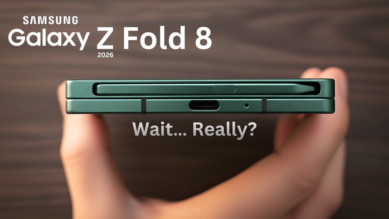 Samsung Galaxy Z Fold 8 shown folded and unfolded, highlighting the larger 8-inch inner display and cover screen.