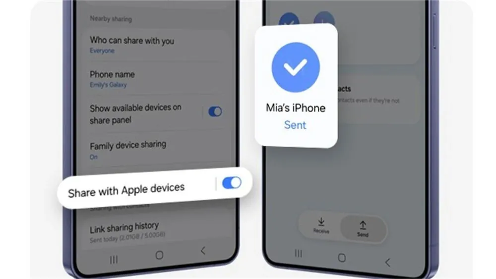 Galaxy S23 series home screen after installing One UI 8.5 beta, highlighting updated Quick Share controls.