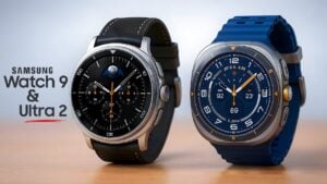 Side-by-side view of Galaxy Watch 9 and Ultra 2 showing similar round faces and different bezel styling.