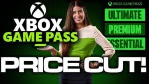 Graphic displaying Xbox Game Pass Ultimate price dropping from $29.99 to $22.99