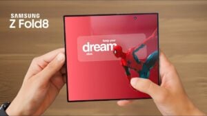 Samsung Galaxy Z Fold 8 shown open, highlighting the larger inner screen and wider, shorter overall shape.