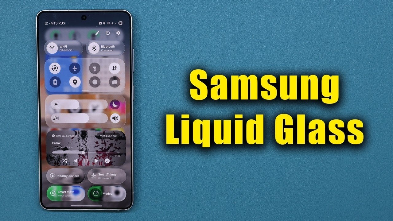 Good Lock Theme Park icon editor showing a new icon pack with a glass effect preview on a Galaxy phone.