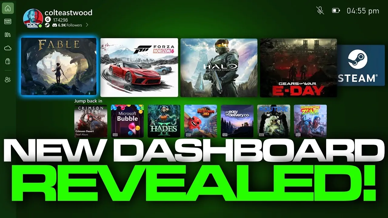 Insider Hub preview screen highlighting the new Xbox dashboard layout and controller-first navigation options.