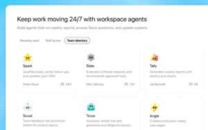 Diagram showing ChatGPT Workspace Agents integrating with Slack, Gmail, and HubSpot