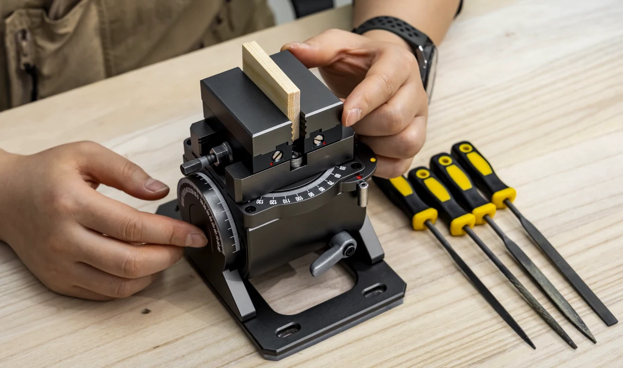 AxiGlide Next-gen Pivoting Vise in use
