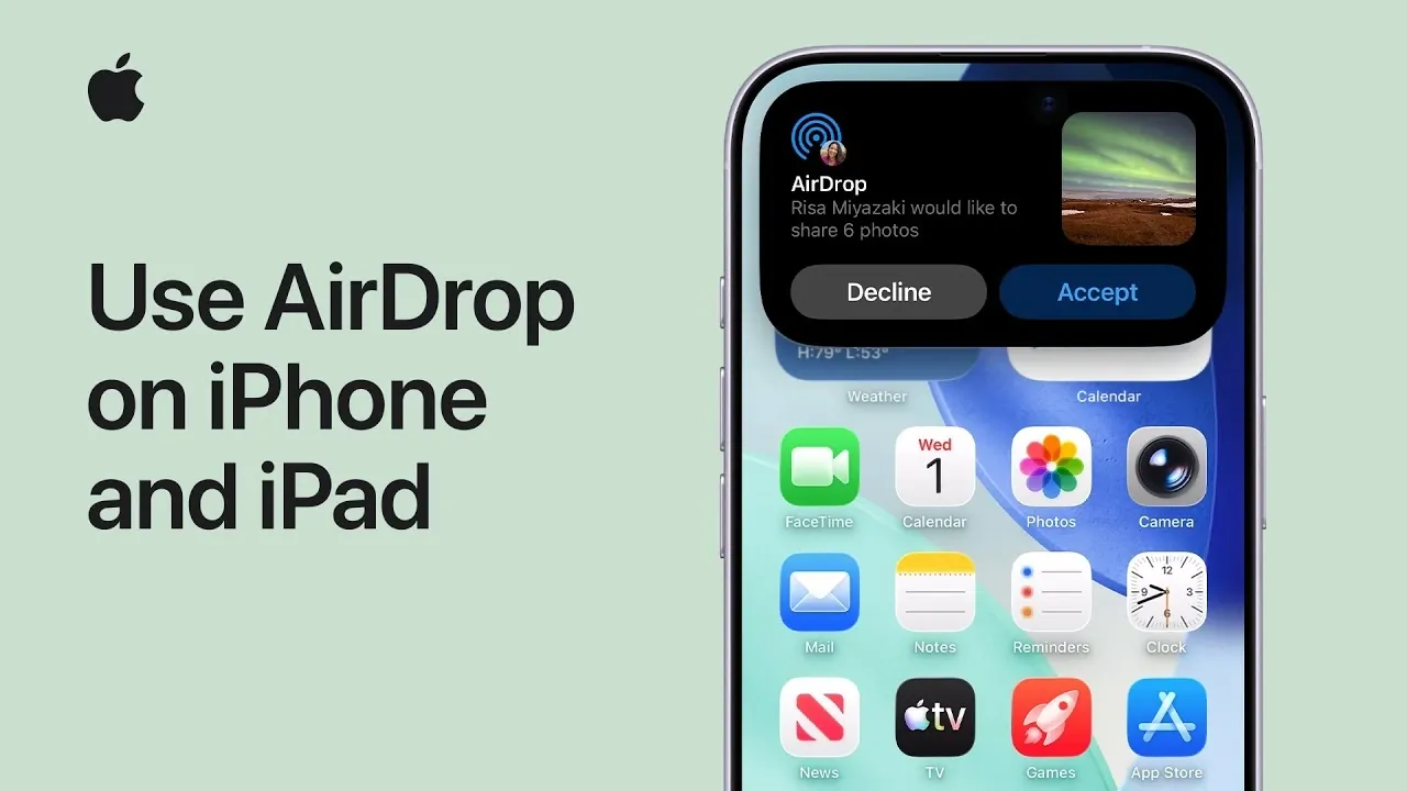 Two iPhones transferring files using the AirDrop feature