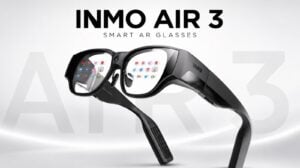 Three floating virtual screens displayed through INMO Air 3 lenses.