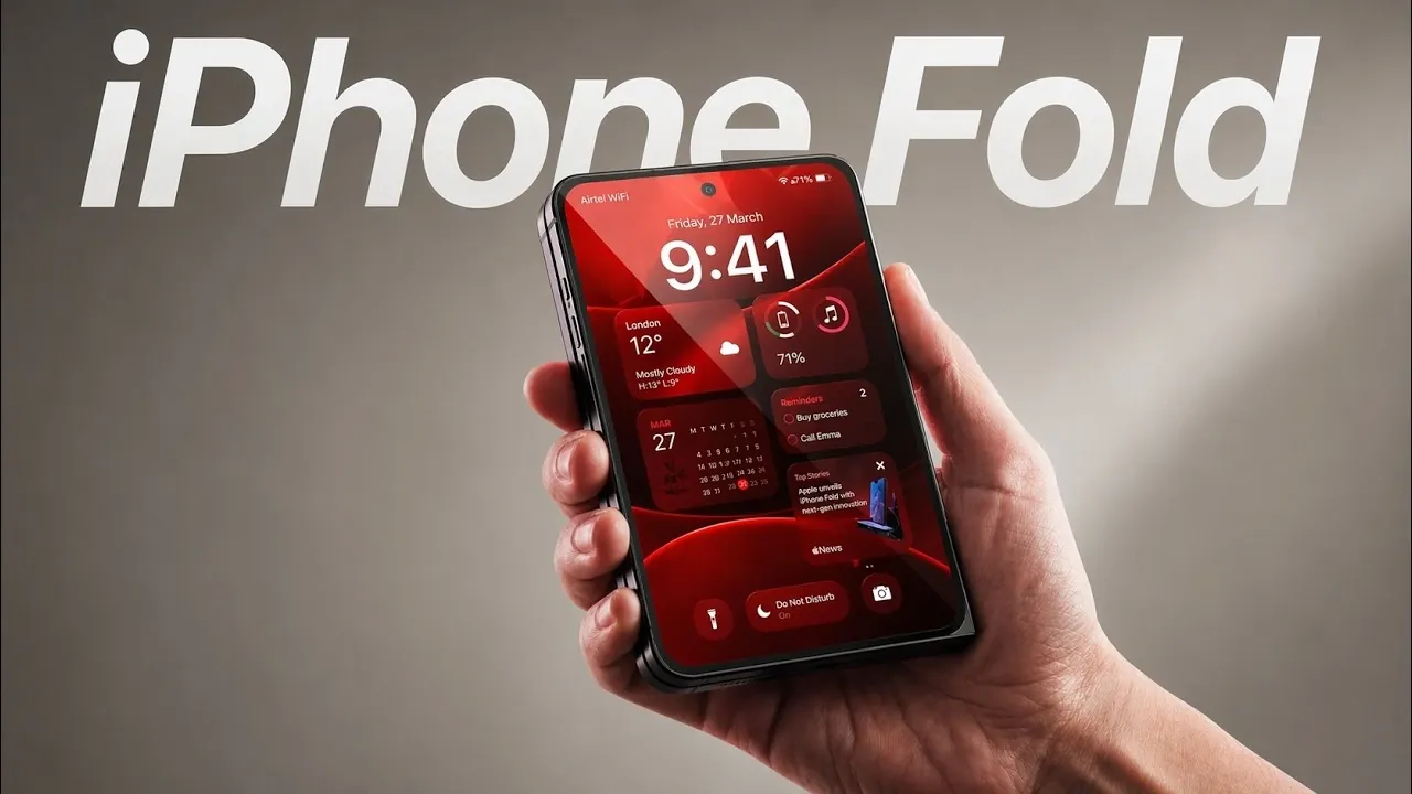 Render of the Apple iPhone Fold Ultra showing the outer display