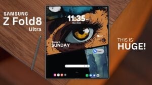 Close up of the new creaseless OLED screen on the Galaxy Z Fold 8