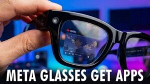 Meta Ray-Ban smart glasses displaying a digital text overlay