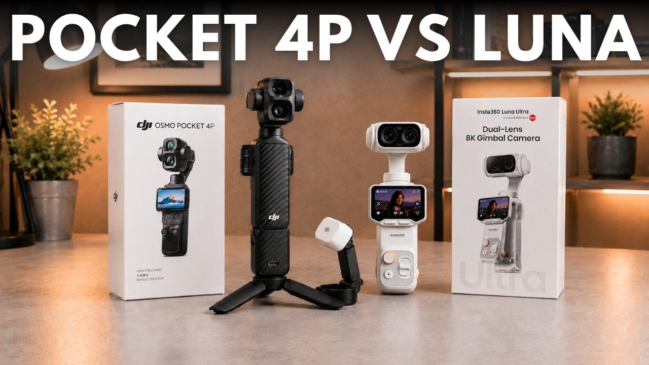 Side by side comparison of DJI Osmo Pocket 4P and Insta360 Luna Ultra
