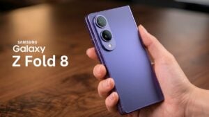 Close-up of the 200-megapixel triple rear camera on the Galaxy Z Fold 8 Ultra.