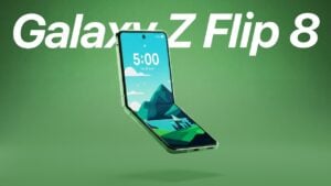Main screen on the Z Flip 8 angled under light to show reduced crease visibility during use.