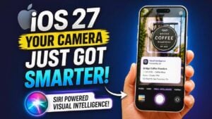 Redesigned shutter control in the Camera app, with updated layout and quick AI actions on iOS 27.